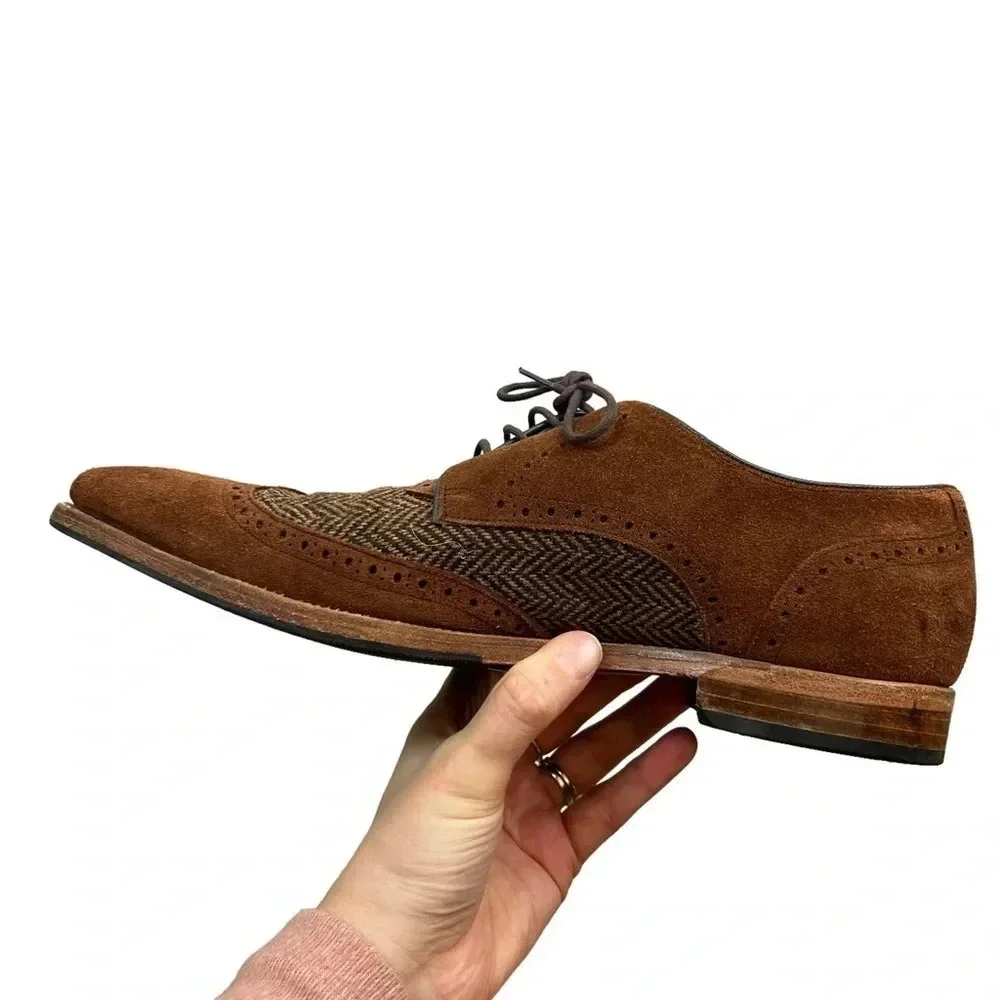 Barker England Jackson Derby Dress Shoes Mens Size 8.5 Leather Tweed Brown